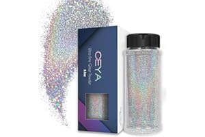 Ceya Poudre de paillettes ultra fines de 0,2 mm pour slime, résine époxy, gobelet, bijoux, nail art, festival, maquillage, peinture, cartes de mariage - Argenté laser - 100 g