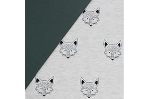 VmG-Store Jerseystoff Set farblich abgestimmt Design + Uni je 0,5mx1,5m 95% Baumwollstoff 5% Elasthan Tex Standard 100 (Fuchs Ecru Mel. + Dark Forrest Set31)