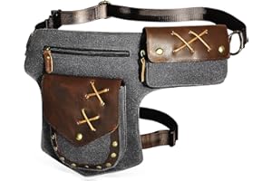 Handadsume Tela Resistente All'acqua + Vera Pelle Moto Equitazione Travel Coscia Borsa per Gambe Marsupio in Vita Per Gli Uomini Donne FB211-8 (Grigio)