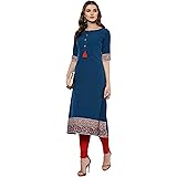Janasya Women's Turquoise Poly Crepe A-line Kurta