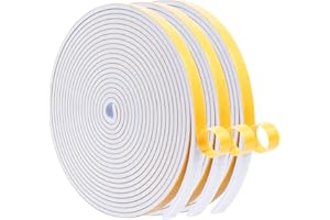 WochiTV Foam Tape Weather Stripping 10mm(W) x 3mm(T) White, Insulation Soundproofing Strips Tape Gasket Seal for Doors and Window Jamb, Sliding Door Frame, Total 15m (3 Rolls, 5M Long Each)
