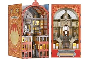 MiniCity Book Nook Kit, DIY Miniature Dollhouse Booknook Kit, 3D Wooden Puzzle Bookend Bookshelf Insert Decor with LED Light for Teens and Adults (Beyond Library)