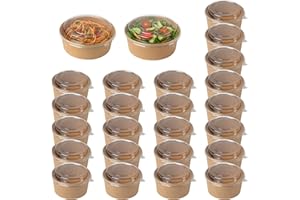AC ALL CATERING Tazón desechable de Ensalada y Sopa marrón kraft Redondo 750 ml con tapa PET