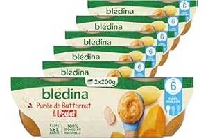 Blédina - Bols - Repas midi bébé - Purée de Butternut & Poulet - Dès 6 mois - Sans sel ajouté - 12x200g