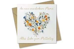 Absolutely Yours Muttertagskarte für Mama, Herz aus Blumen-Design, rosa und blau, mit passendem Umschlag, Größe 150 x 150 mm, wenn gefaltet. Die Karten sind mit goldfoliertem Text verziert.