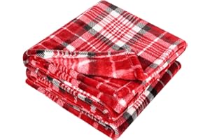 Catalonia Karierte Decke Überwurf, Büffel Flauschige Wohndecke, Weihnachten Karo Warme Plüsch Mikrofaser Winter Reversible Decke für Couch Sofa Bett, 150x130CM, Plaid Rot