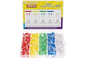 ALLECIN 5MM Diodos LED Kit 5 Colores Rojo Blanco Verde Azul Amarillo Diodo Emisor de Luz Led Redondo 2 Pines Ultrabrillante Diodes Emisores Kit para Bricolaje (Total 500 Piezas 100 pcs de Cada Color)