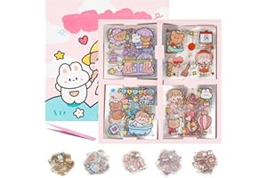 NAEBRO 100 Hojas Pegatinas Kawaii Lindo, Pegatinas de Dibujos Animados en 5 Temas, Mini Stickers Aesthetic Pegatinas para Álbumes de Recortes, para Scrapbooking Cuaderno Calendarios, Con Pinzas