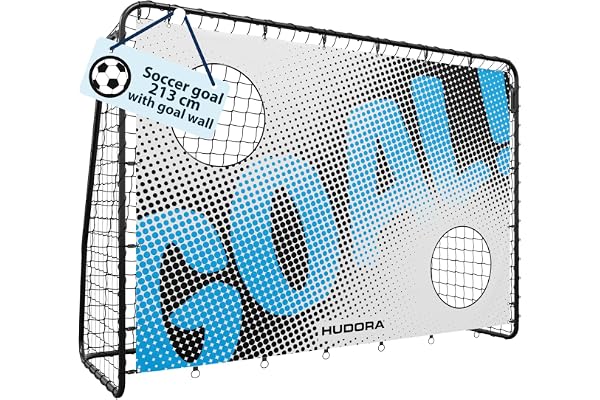HUDORA Fotbollsmål tränare med målvägg – robust fotbollsmål utomhus för barn och vuxna – målvägg med två förstärkta hål – väderbeständig fotbollsmål för träning och fritid