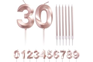 HONGCI Rose Gold 30th Birthday Candle - Number 30 Candles for Cake with Long Candles, Age 30 Birthday Cake Topper Decorations in Rose Pink