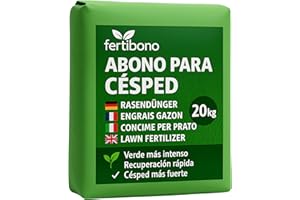 FERTIBONO Abono Cesped, 20 kg – NPK con Magnesio, Hierro, Manganeso y Azufre – Revitaliza Césped Amarillo – Ideal Jardines Domésticos - Hasta 800 m2