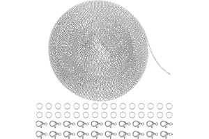 Tucnoeu 11m Gliederkette 2.0mm Gliederkette Silber, Gliederkette Meterware Edelstahlkette für DIY Schmuckherstellung mit 20 Karabinerverschluss und 30 Biegeringe, Ketten Basteln Zubehör