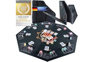 GOODS+GADGETS Tapete de póquer XXL Plegable; Accesorios de póquer Tapete con Fieltro 8 Soportes para Bebidas; Móvil y Plegable (Negro - 120 x 120 cm)