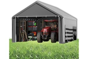 Suusolny Lagerzelt Gartenschuppen Gerätehäuser Winterfest Gerätezelt Carport mit Dach UV-beständig Pergola im Freien mit Abnehmbare Seitenwände Weidezelt Fahrradgarage Geräteschuppen - 4x6m - Grau