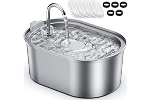 Petace Fontanella per Gatti 3,2L in Acciaio Inossidabile più 4 Filtri a Carboni Attivi e 5 Spugne, Fontane silenziose e a triplo filtro per gatti