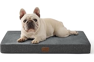 Bedsure Orthopaedic Dog Cushion, Medium Fluffy Dog Bed, Washable with Memory Foam, Cuddly Dog House in Size 70 x 45 x 8 cm, Grey
