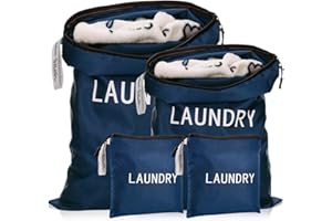 TranRantic Pack of 4 Laundry Bags Travel, Waterproof Laundry Bags, 3 Sizes, Foldable Travel Shoe Bag with Zip, Storage Bag, Dirty Laundry Bag for Travel, Home, Holiday (Blue)