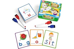 Coogam Short Vowel Spelling Flashcards, Learn to Write CVC Sight Words Color Pattern Handwriting Cards Fine Motor Educational Toy Gift for Kids 3 4 5 Years Old