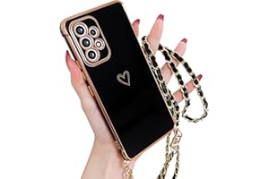HZYKDWD Coque pour Samsung Galaxy A23 5G avec La chaîne,Camera Protection Motif Coeur d'amour Mignon avec Cordon Ultra Thin Soft TPU Protection Antichoc Phone Case for Samsung Galaxy A23-Noir