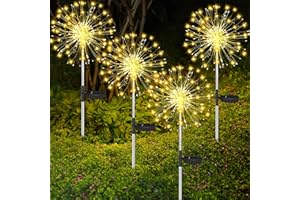 SaiXuan Solarlampen für Außen Garten, 4 Stück 120 LED Gartendeko für Draußen Wetterfest, 8 Modi Warmweiß Pusteblume Solarleuchte, Solarstecker Garten für Gärten, Rasenflächen, Terrassen Deko