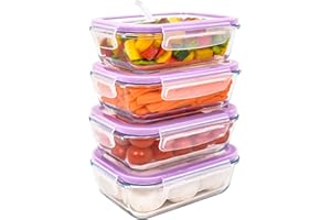 LG Luxury & Grace Pack 4 Fiambrera de Cristal 600 ml. Recipientes Herméticos con Válvula de Vapor. Envases Contenedores. Recipiente Aptos para Microondas, Horno, Lavavajillas y Congelador. Sin BPA.