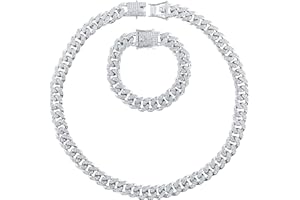 SAVITA 2 Pezzi Gioielli Hip Hop, Argento Bling Strass Collana Hip Hop Collana Cubana e Braccialetto Cubano per Donna Uomo