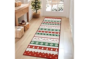 SHACOS Christmas Runner Rug for Hallway 60x180cm Xmas Hall Carpet Runners Non Slip Christmas Kitchen Runner Hallway Christmas Decorative Floor Mat for Entryway, Bedside, Laundry Room