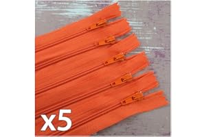 BEADS4CRAFTS 5 Pack x Closed END No.3 Nylon ZIPS *24 Colours* Zipper Sewing (Orange x 5 (1580B), 14 Inch)