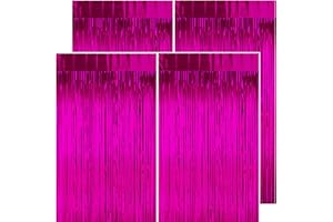 DAZAKA Tende Metalliche Feste 23 μm Addensato Fucsia | 4 PZ 1M x 2.5M Tenda Frange Party | Tenda Sfondo Scintillante per Decorazioni Compleanno, Matrimonio, Baby Shower