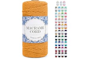 Uiopa Corde Macramé 3mm x 100m Ficelle Macramé Naturel Cordon Coton Fil Macramé 3mm Cordelette pour Suspension Murale Tressée de Plante Rideau Bricolage Décoration Intérieure Boho (Doré)