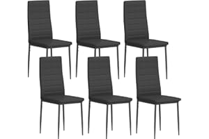 HOMCOM Pack de 6 Sillas de Comedor Modernas, Sillas de Cocina Tapizadas en Lino Sintético con Respaldo Alto y Patas de Metal, para Salón, Negro