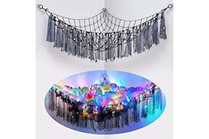 Beinou Toy Hammock Stuffed Animal Storage Soft Cuddly Plush Corner Hanging Net Hand Woven Large Macrame Tassel Organizer with LED Light for Kids Bedroom Nursery