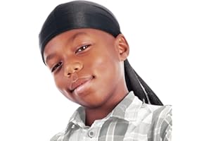 Red by Kiss Kids Sating Durags Powerwave Kids Durags Long Tail and Wide Strap Headwraps Beanies Black