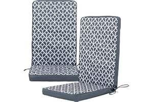 Veeva Bean Bag Bazaar Outdoor High Back Seat Pad, Geometric Grey, Set of 2, Garden Chair Seat Cushion with Fibre Fill Included, Water-Resistant, Cushions with ties for Chair, Garden, Patio Furniture