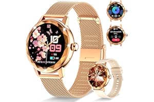 Homailida Smartwatch Damen mit Anruf-Funktion, 123 Sportmodi, IP68 wasserdicht Fitnessuhr, Einblick in den Schlafzustand, Menstruationszyklus-Funktione, Unterstützung des Deutschen, Gold Smart Watch