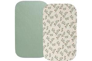 FADACUDAN Musselin-Stubenwagen, kompatibel mit Maxi-COSI Iora, Swift leichter tragbarer Stubenwagen, AMKE Baby Stubenwagen, 2 Stück, Baumwolle, stilvolle Boho-Spannbettlaken für Babys, römisches Grün und