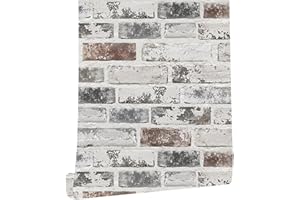 myforHD Papier Peint Auto-adhésif Effet Brique 44cmX300cm Pierre Feuilles Autocollant Amovible Décoratif PVC Vinyle Film Imperméable pour Mur de Cuisine Salon Chambre