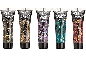 Gel de brillantina consistente mística por Moon Glitter - 12ml - Set de 5 colores - Pintura Facial Brillante