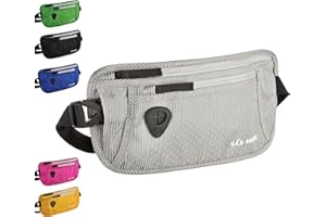 SAO ROQUE ® Sac Banane, Hommes Femmes Ceinture de Voyage Plat et Imperméable, Bloqueur RFID, 28x14x1cm, Ajustable 40-150cm (Gris Argenté)