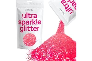 Hemway Premium Ultra Sparkle Glitter Multi Purpose Metallic Flake for Arts Crafts Nails Cosmetics Resin Festival Face Hair - Fluorescent Pink - Extra Chunky (1/24" 0.040" 1mm) 100g / 3.5oz