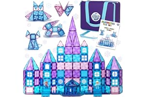 Science Kidz Magnetic Tiles For Girls - 114 Piece Princess Castle Set, 2 Play Figures & Storage Bag - Magnetic Building Blocks For Kids - Birthday Gifts Toys For 3, 4, 5, 6, 7 Year Old Girls - Magnet