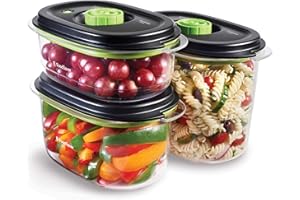 FoodSaver Boîtes alimentaires de conservation et marinade | 700 ml + 1,2 L + 1,8 L | Transparent / Noir | Boîtes alimentaires hermétiques sans BPA | Anti-fuite | Vont au lave-vaisselle | 3 unités