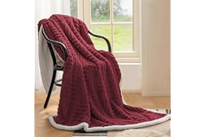 Homebliss Coperta Plaid Pile Sherpa 150 x 200 cm, Coperta Calda e Confortevole Flanella- Certificata Oeko-TEX®, Copri Divano,Copriletto,Plaid Matrimoniale Divano Fluffy di Alta qualità-Bordeaux