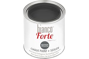 BIANCO SHABBY Bianco Forte - Grigio Antracite - (250ml) Vernice a Gesso con Finitura/Protettivo 2-in-1: Chalk Paint Super Resistente per Mobili, Pareti e Porte – Asciugatura Rapida, Interni/Esterni, Opaca