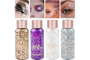 Mesybveo 4 Pièces Paillettes Visage et Corps, Gel Glitter Liquide pour Maquillage Festival, Cheveux, Ongles - Style Sirène