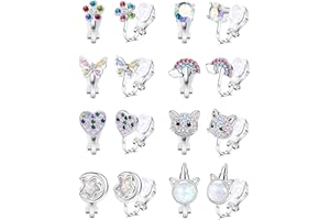 Adramata 8 Pares Pendientes Clip para Mujer Niña Lindos Pendientes con Clips Hipoalergénicos Pendientes Flor Corazón de Mariposa Joyería Pendientes Sin Piercing Clip Pendientes Para Niño Niña