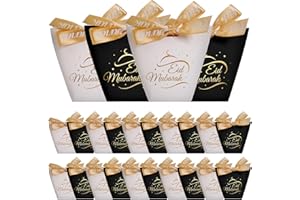 SEKESOER 24Pcs Eid Mubarak Gift Bags for Ramadan, Gift Boxs for Halal Chocolate, Dates Sweet, Dessert - Muslim Gift Bags with Gold Ribbons for Ramadan Gifts, Eid Mubarak Party Decorations