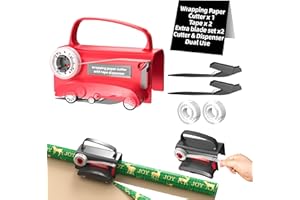 Vasmeiy Geschenkpapier Schneider für Rollen, 1 Tragbare Papierschneider mit Rädern, Wird mit 2 Klebebändern und 2 austauschbaren Klingen, für Geschenkpapier, Geburtstag, Weihnachten usw, Rot