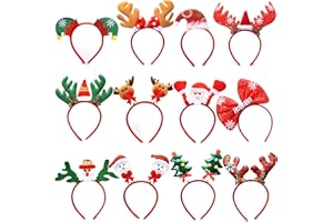 Unning 12 Stück Weihnachten Stirnbänder Weihnachten Haarreifen Weihnachten Baum Rentiergeweih Weihnachten Haarband Weihnachts Kopfschmuck Christmas Party Favors