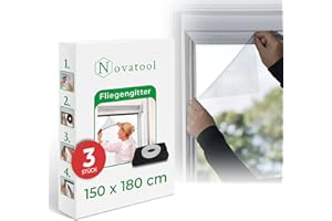 ‎NOVATOOL Novatool 3X Fliegengitter Fenster 150x180 anthrazit individuell kürzbar Insektenschutz Fliegennetz Fensternetz Mückennetz Mückengitter Fenstergaze (3, Fliegengitter)